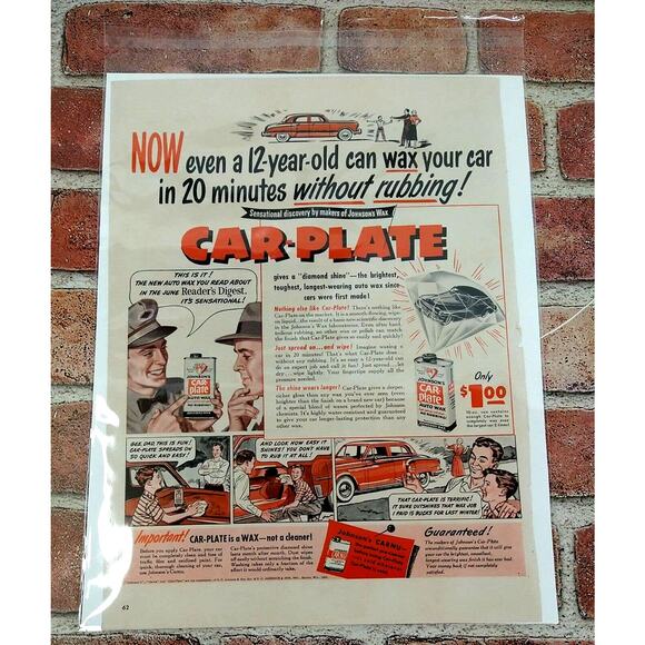 Johnson's Car-Plate Wax - Even a 12yo can - 1950 Original Retro Vtg PRINT AD - Picture 3 of 10